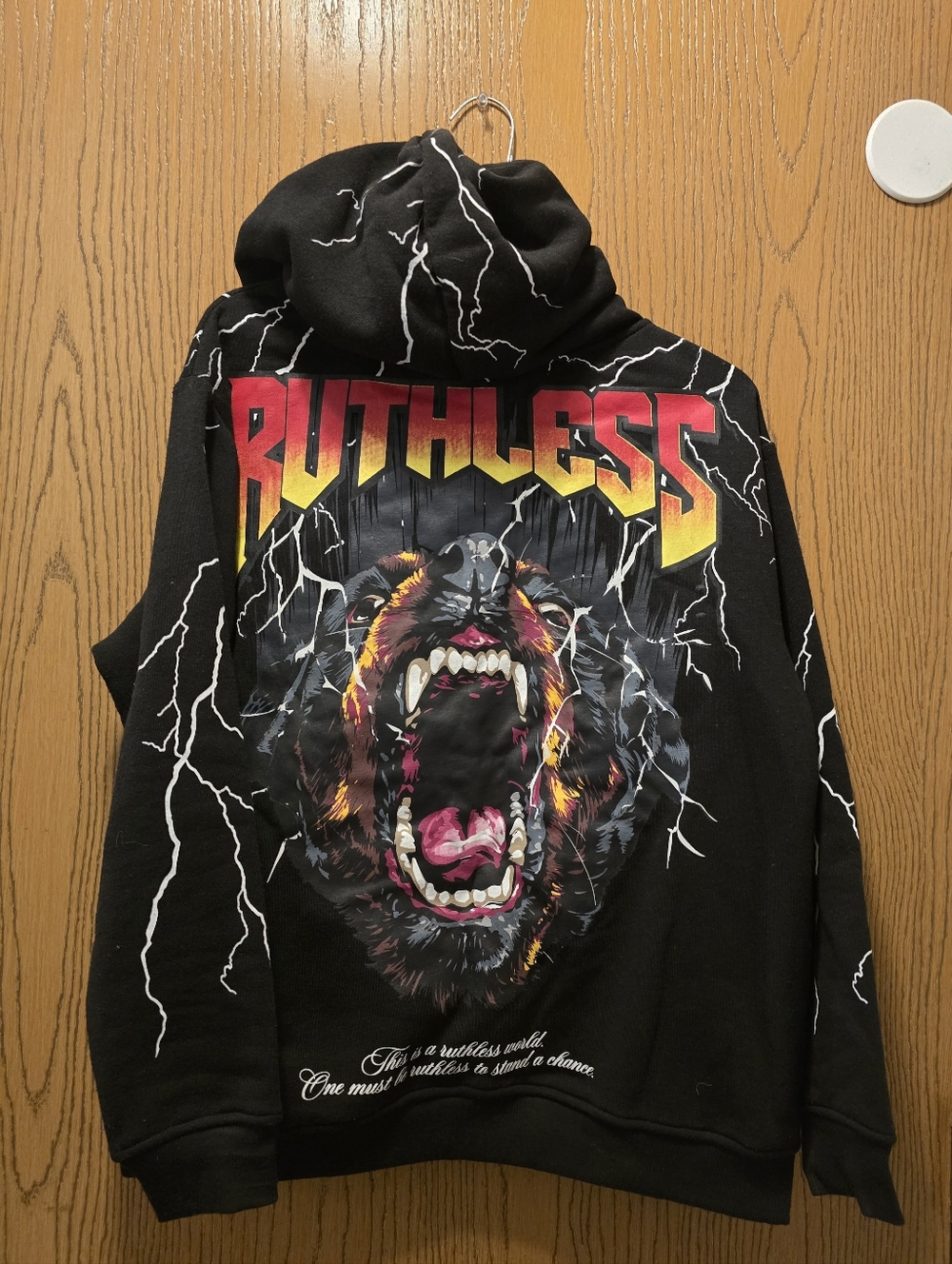 RGSTR Ruthless Graphic Black Hoodie with Roaring Bear Size Small